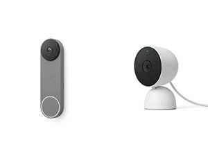 Nest Doorbell - Battery - Ash with Nest Cam Indoor - Wired - Snow