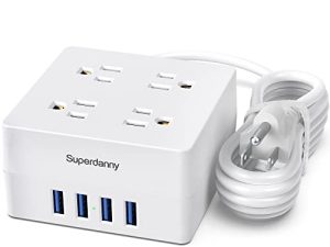 Power Strip Surge Protector - SUPERDANNY 5 Ft Extension Cord with 4 Outlets & 4 USBs
