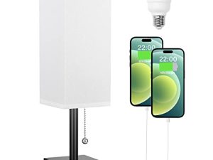 aooshine Bedside Table Lamp with 3 Levels Brightness - 2700/3500/5000K Nightstand Lamp with USB C+A Ports