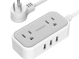 Mini Flat Plug Power Strip with 3 USB Ports