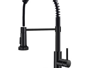 OWOFAN Kitchen Faucet with Pull Down Sprayer Black Stainless Steel Single Handle Pull Out Spring Sink Faucets 1 Hole Or 3 Hole Dual Function for Farmhouse Camper Laundry Utility Rv Wet Bar