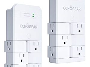 ECHOGEAR On-Wall Surge Protector with 6 Pivoting AC Outlets & 1080 Joules of Surge Protection - Low Profile Design Installs Over Existing Outlets to Protect Your Gear (White 2 Pack)