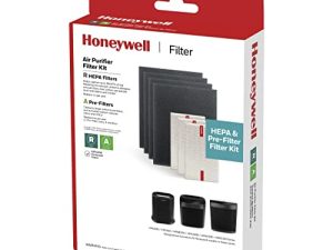 Honeywell HEPA Air Purifier Filter Kit – Includes 3 HEPA R Replacement Filters and 4 A Carbon Pre-Cut Pre-Filters – Airborne Allergen Air Filter Targets Wildfire/Smoke