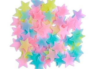 AM AMAONM 100 Pcs Colorful Glow in The Dark Luminous Stars Fluorescent Noctilucent Plastic Wall Stickers Murals Decals for Home Art Decor Ceiling Wall Decorate Kids Babys Bedroom Room Decorations