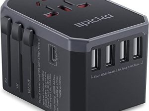 EPICKA Universal Travel Adapter One International Wall Charger AC Plug Adaptor with 5.6A Smart Power and 3.0A USB Type-C for USA EU UK AUS ( Grey )