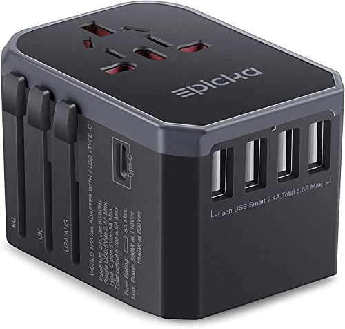 EPICKA Universal Travel Adapter One International Wall Charger AC Plug Adaptor with 5.6A Smart Power and 3.0A USB Type-C for USA EU UK AUS ( Grey ) EPICKA Universal Travel Adapter One International Wall Charger AC Plug Adaptor with 5.6A Smart Power and 3.0A USB Type-C for USA EU UK AUS ( Grey )