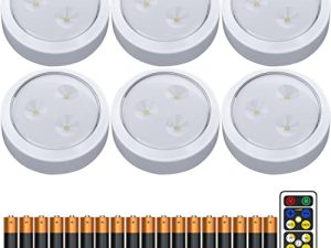 Stick on Lights 6 Pack with Remote - Wireless LED Under Cabinet Lights - Under Counter Lights for Kitchen - Battery Powered Lights for Closet - Tap on LED Puck Lights