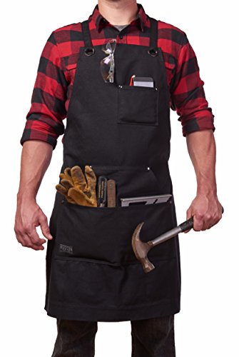 Hudson Durable Goods - Waxed Canvas Apron - Black Apron for Men and Women - With Pockets & Crossback Hudson Durable Goods - Waxed Canvas Apron - Black Apron for Men and Women - With Pockets & Crossback