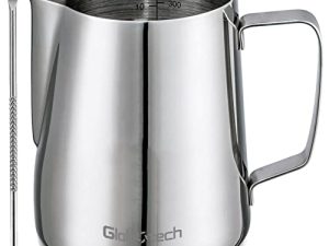 Milk Frothing Pitcher Latte Cup - Stainless Steel Pitcher Latte Art Espresso Machine Accessories Steaming Pitcher Cappuccino Coffee Milk Frother Cups 12 Oz (350ml)…