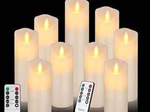 Vinkor Flameless Candles Battery Operated Candles Real Wax Pillar LED Candles with 10-Key Remote and Cycling 24 Hours Timer (Ivory Set of 9)
