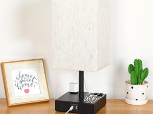 Bedside Lamp with USB Ports - Touch Control Table Lamp for Bedroom with USB C+A Charging Ports & AC Outlets
