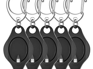 Uniclife Mini LED Keychain Flashlight 12 Lumen Portable Ultra Bright Battery Powered Black Torch with Spring Carabiner for Outdoor Camping Hiking and Emergency Lighting (Batteries Included)