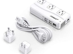 BESTEK Universal Travel Adapter 220V to 110V Voltage Converter with 6A 4-Port USB Charging and UK/AU/US/EU Worldwide Plug Adapter (White)