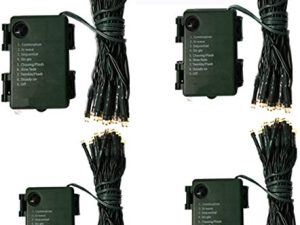 4 Pack- Battery Operated Outdoor Christmas Tree String Lights with 50 Warm White LEDs on 16.5ft/5m of Dark Green Cable