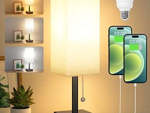 Bedside Table Lamp with 3 Levels Brightness - 2700/3500/5000K Small Lamp with USB C+A Ports