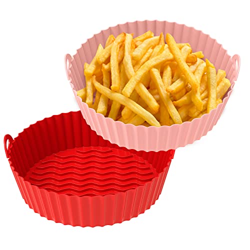 OUTXE 2-Pack Silicone Air Fryer Liner 7.5inch Reusable Air Fryer Silicone Basket Heat Resistant Easy Cleaning Air fryers Silicone Pot Round for 3 to 5 Qt for Air fryer Oven Accessories (Pink+Red) OUTXE 2-Pack Silicone Air Fryer Liner 7.5inch Reusable Air Fryer Silicone Basket Heat Resistant Easy Cleaning Air fryers Silicone Pot Round for 3 to 5 Qt for Air fryer Oven Accessories (Pink+Red)