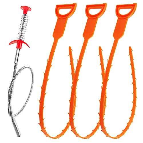 Forliver Snake Drain Hair Drain Clog Remover Cleaning Tool Pipe Snake Shower drain with 25 Inch 3 Packs Plastic sink snake & 1 Pack Drain Relief Tool for Kitchen Sink Bath Tub Bathroom(3+1) Forliver Snake Drain Hair Drain Clog Remover Cleaning Tool Pipe Snake Shower drain with 25 Inch 3 Packs Plastic sink snake & 1 Pack Drain Relief Tool for Kitchen Sink Bath Tub Bathroom(3+1)