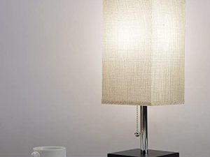 Soilsiu Bedside Table Lamp - Pull Chain Table Lamp with 2 USB Charging Ports