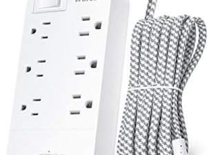 Power Strip - 10 FT Long Flat Plug Extension Cord
