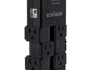ECHOGEAR On-Wall Surge Protector with 6 Pivoting AC Outlets & 1080 Joules of Surge Protection - Low Profile Design Installs Over Existing Outlets to Protect Your Gear (Black)