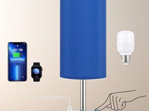 Blue Touch Table Lamps for Boy - Small Nightstand Lamp with USB-C and USB Charging Ports