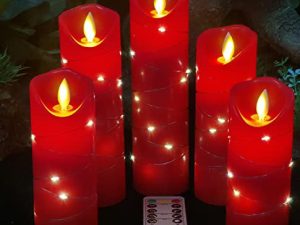 Red LED Flameless Candle with Embedded Star String