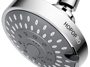 HOPOPRO High Pressure Shower Head 5 Settings Fixed Showerhead 4.1 Inch High Flow Bathroom Showerhead with Adjustable Brass Ball Joint for Luxury Shower Experience Even at Low Water Pressure