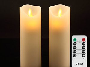 Vinkor Flameless Candles Battery Operated Candles Real Wax Pillar LED Candles with 10-Key Remote and Cycling 24 Hours Timer (Ivory Set of 2)
