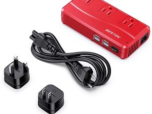 BESTEK Universal Travel Adapter 220V to 110V Voltage Converter with 6A 4-Port USB Charging and UK/AU/US/EU Worldwide Plug Adapter (Red)