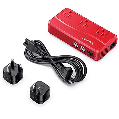 BESTEK Universal Travel Adapter 220V to 110V Voltage Converter with 6A 4-Port USB Charging and UK/AU/US/EU Worldwide Plug Adapter (Red) BESTEK Universal Travel Adapter 220V to 110V Voltage Converter with 6A 4-Port USB Charging and UK/AU/US/EU Worldwide Plug Adapter (Red)
