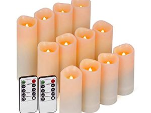 Enido Flameless Candles Led Candles Battery Operated Candles Exquisite Pack of 12 (D2.2'' x H4''5''6'') Waterproof Outdoor Indoor Candles with 10-Key Remotes and Cycling 24 Hours Timer Wedding Decor