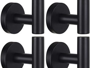 Towel Hooks Bathroom Coat Hook Robe Hook Stainless Steel Heavy Duty Door Hanger Towel Robe Clothes Cabinet Closet Sponges Wall Hook for Bathroom Bedroom Kitchen Hotel Pool 4 Packs Matte Black