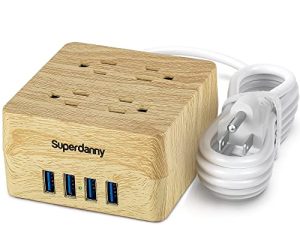 USB Power Strip Surge Protector - SUPERDANNY Desktop Extension Cord with 4 Widely Spaced Outlets & 4 Smart USB Ports