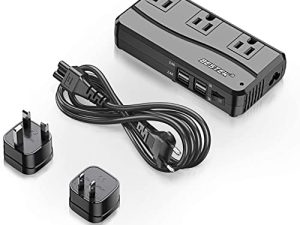BESTEK Universal Travel Adapter 220V to 110V Voltage Converter with 6A 4-Port USB Charging and UK/AU/US/EU Worldwide Plug Adapter (Black)