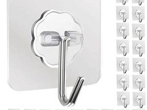 DDMY Adhesive Hooks Kitchen Wall Hooks- 24 Packs Heavy Duty 13.2lb(Max) Nail Free Sticky Hangers with Stainless Hooks Reusable Utility Towel Bath Ceiling Hooks