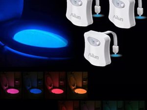 Ailun Toilet Night Light 3Pack Motion Activated LED Light 8 Colors Changing Toilet Bowl Illuminate Nightlight for Bathroom Battery Not Included Perfect Decorating Combination with Faucet Light