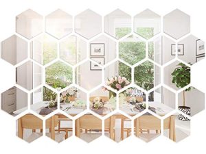 32 Pieces Removable Acrylic Mirror Setting Hexagon Wall Sticker Decal Honeycomb Mirror for Home Living Room Bedroom Decor (10 x 8.6 x 5 cm)