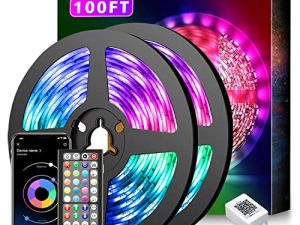 Nexillumi 100Ft LED Strip Lights Music Sync Color Changing RGB LED Strip 44-Key Remote