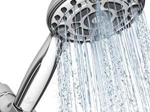 LOKBY 5″ High Pressure Handheld Shower Head 6-setting - High Flow Even with Low Water Pressure - Hand Held Showerhead Set with 59″ Stainless Steel Hose