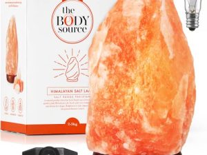 The Body Source Himalayan Salt Lamp 10-12” (11-15 lb) with Dimmer Switch - All Natural and Handcrafted with Wooden Base and an Extra Bulb