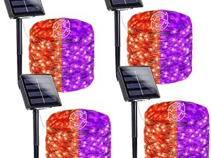 LORRYTE 4-Pack 160FT 400 LED Solar Halloween Lights (Orange to Purple)
