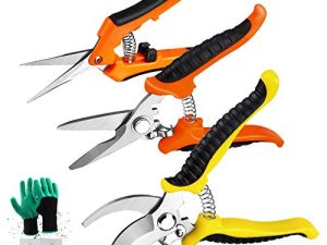 3 Pack Garden Pruning Shears Stainless Steel Blades Handheld Pruners Set with Gardening Gloves