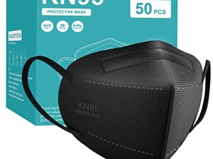TOPMAX KN95 Face Masks 50 Pack 5-Ply Breathable Filter Efficiency≥95% Protective Cup Dust Disposable Masks Against PM2.5 Black