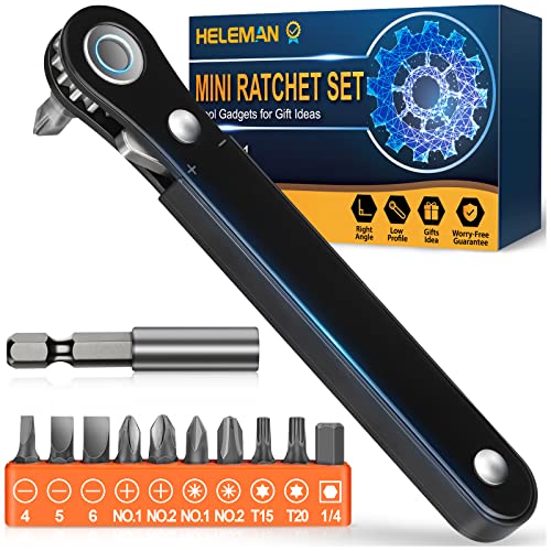 Right Angle Screwdriver Stocking Stuffers - Mini Ratcheting 90 Degree Offset Screwdriver Bit Set EDC Gear Pocket Screwdriver Low Profile Ratchet for Small Corners Sewing Machine Tool Gifts Men Women Right Angle Screwdriver Stocking Stuffers - Mini Ratcheting 90 Degree Offset Screwdriver Bit Set EDC Gear Pocket Screwdriver Low Profile Ratchet for Small Corners Sewing Machine Tool Gifts Men Women