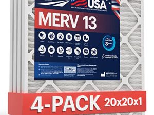 BNX 20x20x1 MERV 13 Air Filter 4 Pack - MADE IN USA - Electrostatic Pleated Air Conditioner HVAC AC Furnace Filters - Removes Pollen