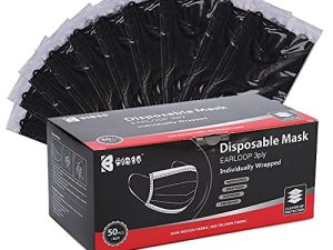 Bigox Disposable Face Mask Individually Wrapped 50 Pack Black