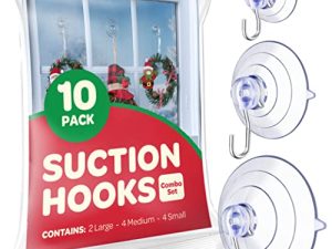 SEWANTA All-Purpose Suction Cup Hooks [10PK Combo Set] Powerful Window Suction Cups with Hooks Use to Hang On Glass