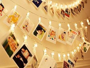 Dopheuor Photo Clip String Lights LED Battery Operated Starry Fairy Copper String Lights with Clips Warm White for Pictures Bedroom Wall Patio Halloween Thanksgiving Christmas Party Wedding Décor