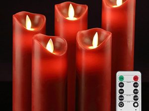 Vinkor Flameless Candles Battery Operated Candles 4" 5" 6" 7" 8" Set of 5 Burgundy Real Wax Pillar LED Candles with 10-Key Remote and Cycling 24 Hours Timer