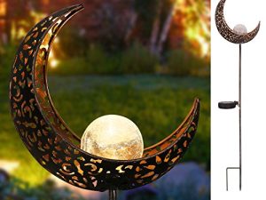 HOMEIMPRO Garden Solar Lights Pathway Outdoor Moon Crackle Glass Globe Stake Metal Lights